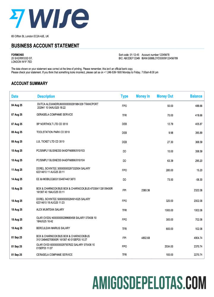 Baixável Reino Unido Wise Enterprise Statement Modelo Word e PDF